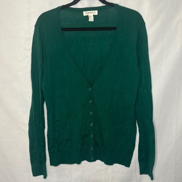 GREEN FOREVER 21 BUTTON CARDIGAN (L) - Picture 1 of 7